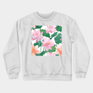 Lotus flowers and leaves watercolor illustration. Exotic spring floral print. Summer Tropical seamless pattern Crewneck Sweatshirt